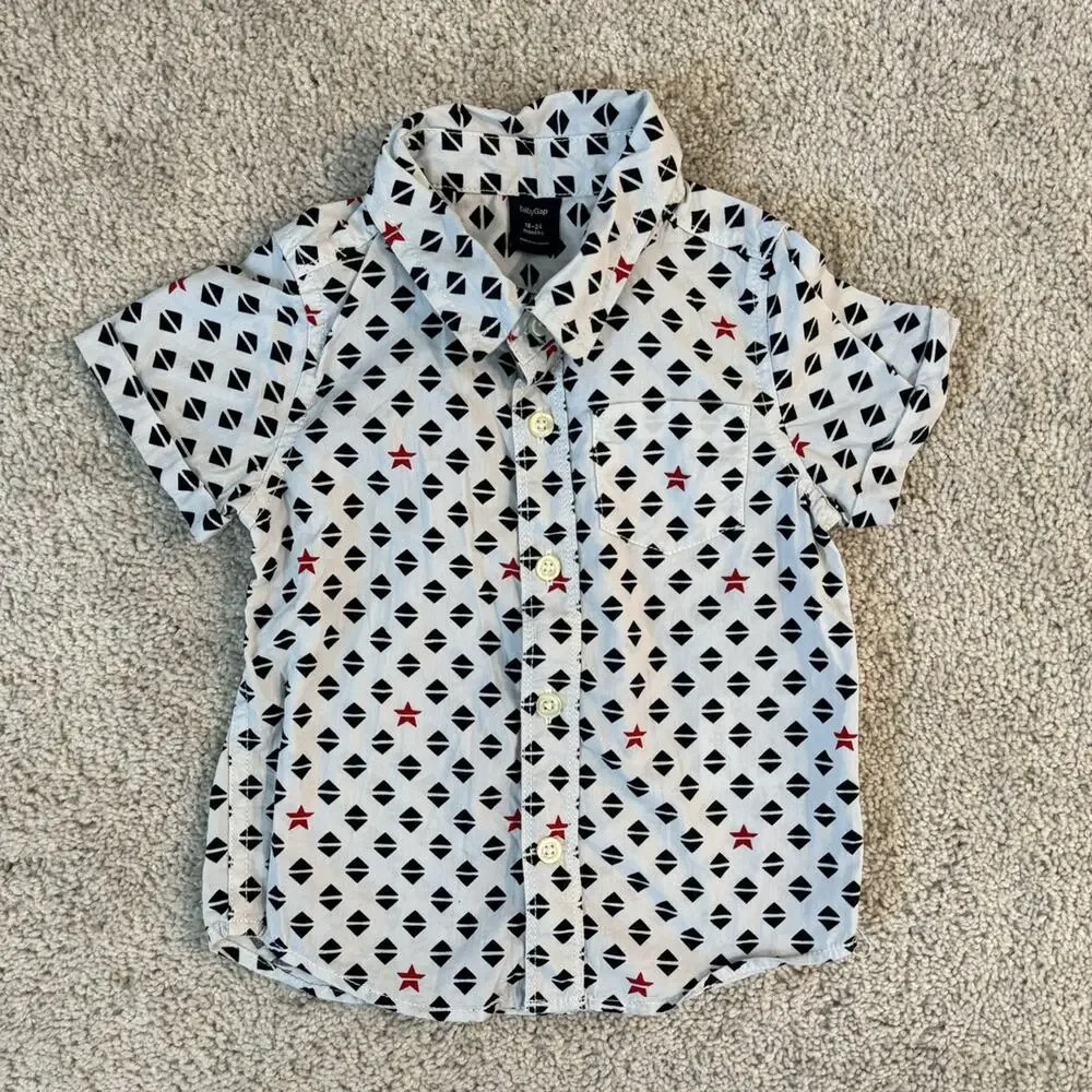 Gap Geometric Print Button Front Shirt 18-24 Mos